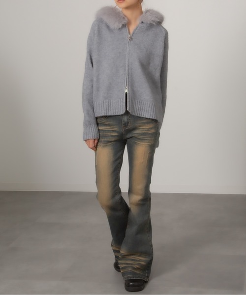 MEMECLE（メメクル）の「【MEMECLE/メメクル】ワンウォッシュ　スタッズ　ヴィンテージライクベルボトム（デニムパンツ・レディース・インディゴブルー・MEDIUM/LARGE）」の14枚目の写真