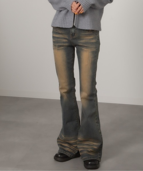 MEMECLE（メメクル）の「【MEMECLE/メメクル】ワンウォッシュ　スタッズ　ヴィンテージライクベルボトム（デニムパンツ・レディース・インディゴブルー・MEDIUM/LARGE）」の18枚目の写真