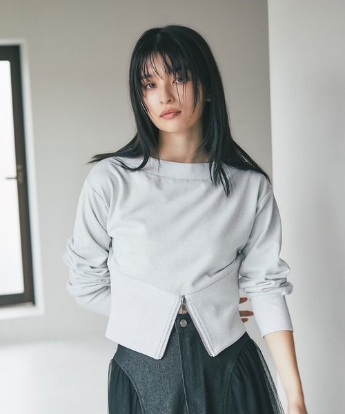 &. NOSTALGIA(アンドドットノスタルジア)の「ウエストリブファスナー ラメスウェットPO(Tシャツ/カットソー・レディース・ライトグレー/グレー・M)」の4枚目の写真