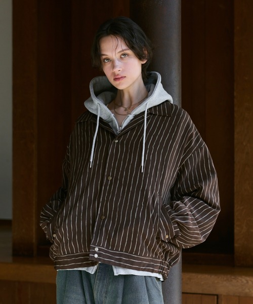 soerte（ソエルテ）の「Loose Nuance Stripe Shirt Blouson/ルーズニュアンスストライプショートブルゾン（ブルゾン・メンズ・ホワイト/イエロー/ブラック/ブラウン・2/1/3）」の3枚目の写真