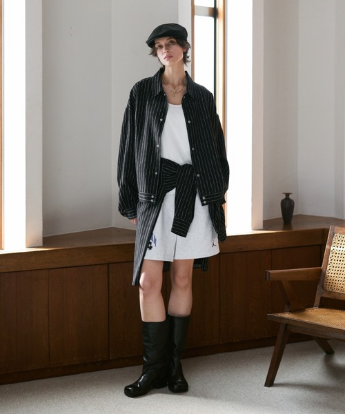 soerte（ソエルテ）の「Loose Nuance Stripe Shirt Blouson/ルーズニュアンスストライプショートブルゾン（ブルゾン・メンズ・ホワイト/イエロー/ブラック/ブラウン・2/1/3）」の8枚目の写真