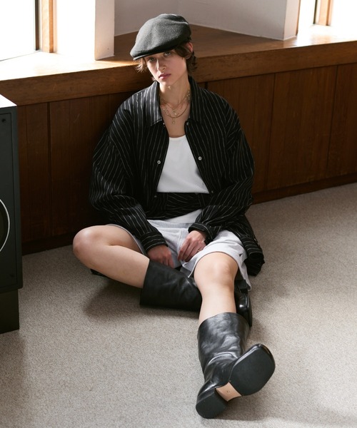 soerte（ソエルテ）の「Loose Nuance Stripe Shirt Blouson/ルーズニュアンスストライプショートブルゾン（ブルゾン・メンズ・ホワイト/イエロー/ブラック/ブラウン・2/1/3）」の9枚目の写真