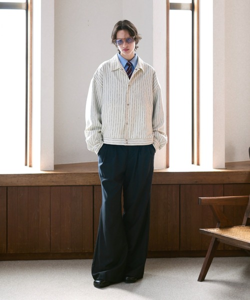 soerte（ソエルテ）の「Loose Nuance Stripe Shirt Blouson/ルーズニュアンスストライプショートブルゾン（ブルゾン・メンズ・ホワイト/イエロー/ブラック/ブラウン・2/1/3）」の5枚目の写真