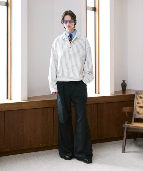 soerte ルーズニュアンスストライプショートブルゾン Loose Nuance Stripe Shirt Blouson/ルーズニュアンスストライプ