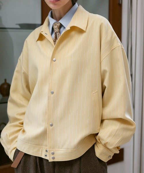 soerte（ソエルテ）の「Loose Nuance Stripe Shirt Blouson/ルーズニュアンスストライプショートブルゾン（ブルゾン・メンズ・ホワイト/イエロー/ブラック/ブラウン・2/1/3）」の16枚目の写真