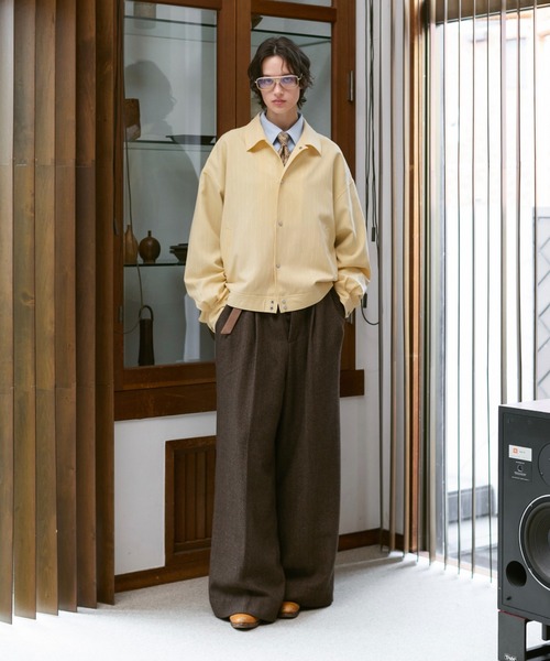 soerte（ソエルテ）の「Loose Nuance Stripe Shirt Blouson/ルーズニュアンスストライプショートブルゾン（ブルゾン・メンズ・ホワイト/イエロー/ブラック/ブラウン・2/1/3）」の14枚目の写真