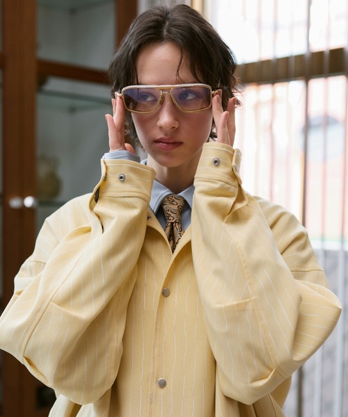 Soerte ルーズニュアンスストライプショートブルゾン セール】Loose Nuance Stripe Shirt Blouson/ルーズニュアンス