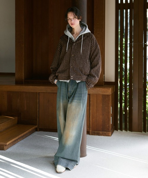 soerte（ソエルテ）の「Loose Nuance Stripe Shirt Blouson/ルーズニュアンスストライプショートブルゾン（ブルゾン・メンズ・ホワイト/イエロー/ブラック/ブラウン・2/1/3）」の11枚目の写真