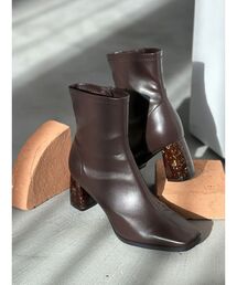 MERCURYDUO | フェイクレザースクエアトゥストレッチショートブーツ(ブーツ)