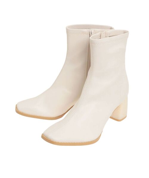 MERCURYDUO（マーキュリーデュオ）の「フェイクレザースクエアトゥストレッチショートブーツ（ブーツ・レディース・アイボリー/ブラック/ブラウン・38/36）」の2枚目の写真