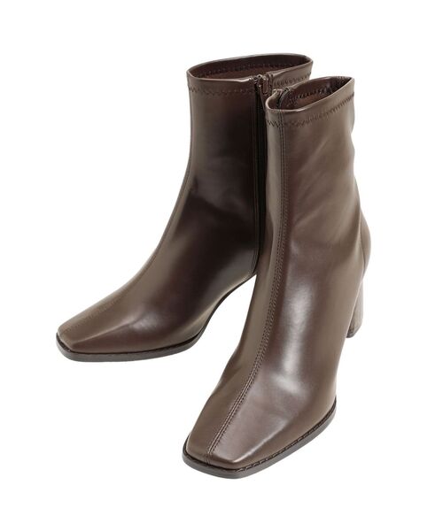 MERCURYDUO（マーキュリーデュオ）の「フェイクレザースクエアトゥストレッチショートブーツ（ブーツ・レディース・アイボリー/ブラック/ブラウン・38/36）」の16枚目の写真