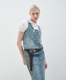 AOPT（アオプト）の「HALTER NECK DENIM VEST - BLUE（ベスト）」