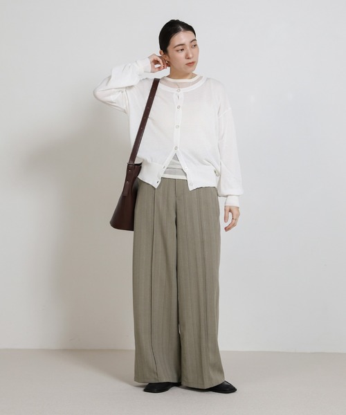 select MOCA（セレクトモカ）の「センターラインストライプタックワイドパンツ（スラックス・レディース・ライトグレー/ブラック/グレイッシュベージュ・FREE）」の9枚目の写真