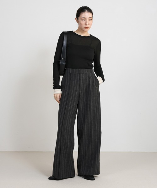 select MOCA（セレクトモカ）の「センターラインストライプタックワイドパンツ（スラックス・レディース・ライトグレー/ブラック/グレイッシュベージュ・FREE）」の6枚目の写真