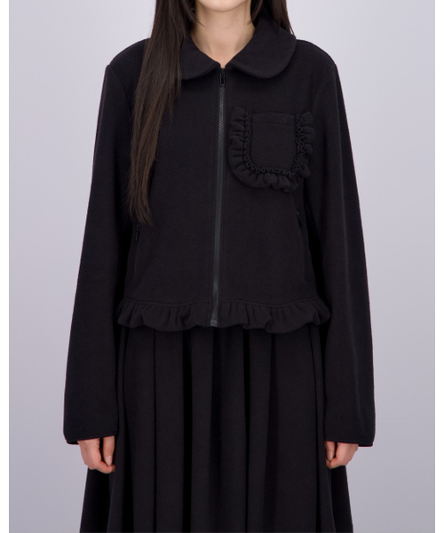 LO AXUAL(ロ・アクシュアル)の「FLEECE FRILL POCKET JACKET_BLACK(その他アウター・レディース・その他・FREE)」の1枚目の写真