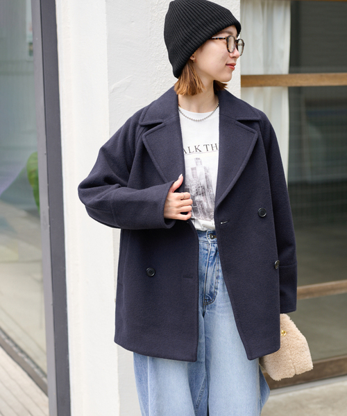 ★お値下げ　尾州ウールスーパー100モッサPコート　36 ネイビー セール】《追加2》尾州ウールスーパー100モッサPコート（ピーコート