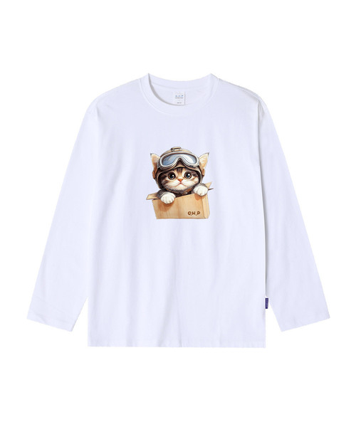 OHP(ワンハンドレッドパーセント)の「OHPxHARMONIA4 ゴーグルニャン ベーシック 長袖Tシャツ(Tシャツ/カットソー・メンズ・ホワイト/ブラック・M/L/2XL/XL)」の1枚目の写真