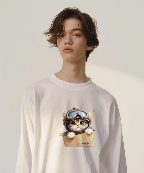 OHP(ワンハンドレッドパーセント)の「OHPxHARMONIA4 ゴーグルニャン ベーシック 長袖Tシャツ(Tシャツ/カットソー・メンズ・ホワイト/ブラック・M/L/2XL/XL)」の4枚目の写真