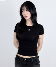 JUSTHANG（ジャストハング）の「ニュートロシルバー ロゴ タイト ブラック 半袖Tシャツ（Tシャツ/カットソー）」