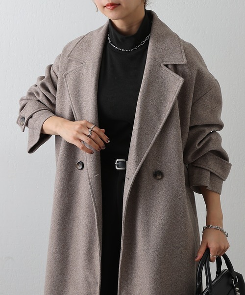 COLONY 2139（コロニートゥーワンスリーナイン）の「モッサライトダブルロングコート（チェスターコート・レディース・ブラウン/チャコールグレー/ブラック/アイボリー・FREE）」の4枚目の写真