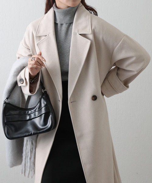 COLONY 2139（コロニートゥーワンスリーナイン）の「モッサライトダブルロングコート（チェスターコート・レディース・ブラウン/チャコールグレー/ブラック/アイボリー・FREE）」の2枚目の写真