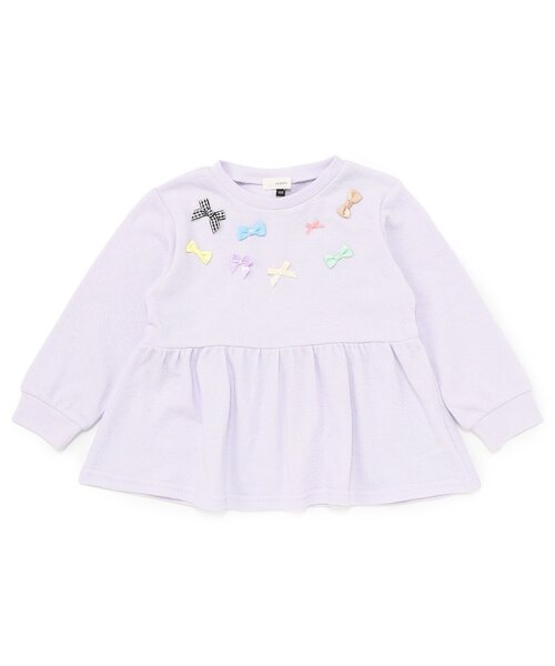 Seraph(セラフ)の「リボンいっぱいペプラムTシャツ_ジュニア対応(Tシャツ/カットソー・キッズ・ラベンダー/オフホワイト・80/90/100/110/120/130/140)」の1枚目の写真