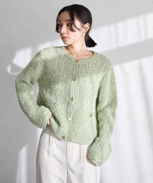 Andemiu（アンデミュウ）の「リボンヤーンクルーカーディガン638255（カーディガン/ボレロ・レディース・アイボリー/ブラック/グリーン・FREE）」の4枚目の写真