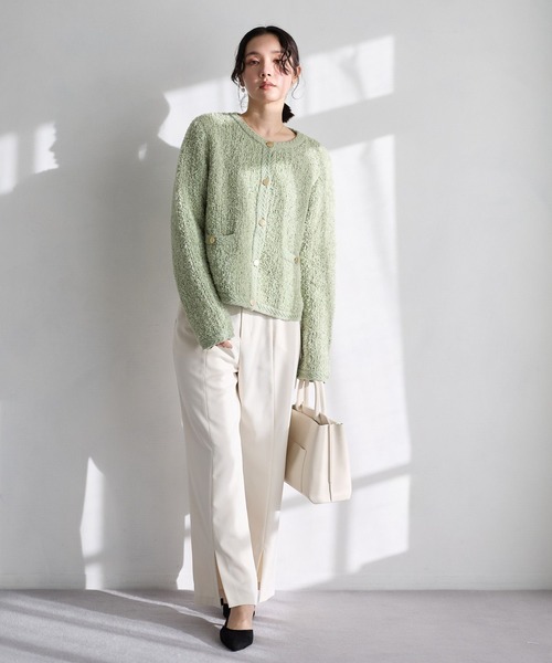 Andemiu（アンデミュウ）の「リボンヤーンクルーカーディガン638255（カーディガン/ボレロ・レディース・アイボリー/ブラック/グリーン・FREE）」の6枚目の写真