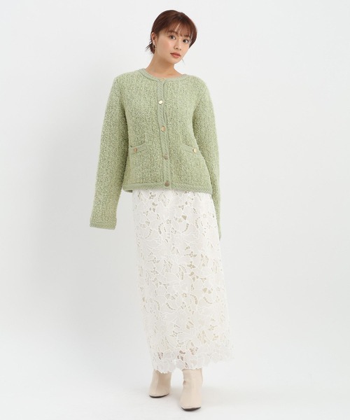 Andemiu（アンデミュウ）の「リボンヤーンクルーカーディガン638255（カーディガン/ボレロ・レディース・アイボリー/ブラック/グリーン・FREE）」の13枚目の写真