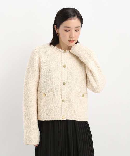 Andemiu（アンデミュウ）の「リボンヤーンクルーカーディガン638255（カーディガン/ボレロ・レディース・アイボリー/ブラック/グリーン・FREE）」の15枚目の写真