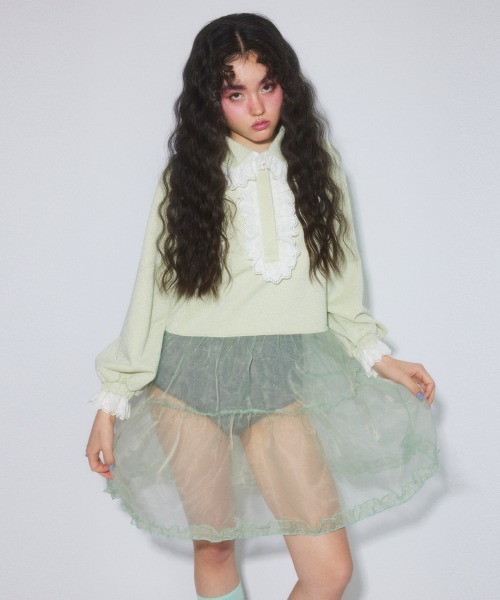 Candy Stripper（キャンディストリッパー）の「LACE COLLAR POLO ワンピース（ワンピース・レディース・ライトグリーン/ヘザーグレー/シルバー/ブラック・FREE）」の4枚目の写真