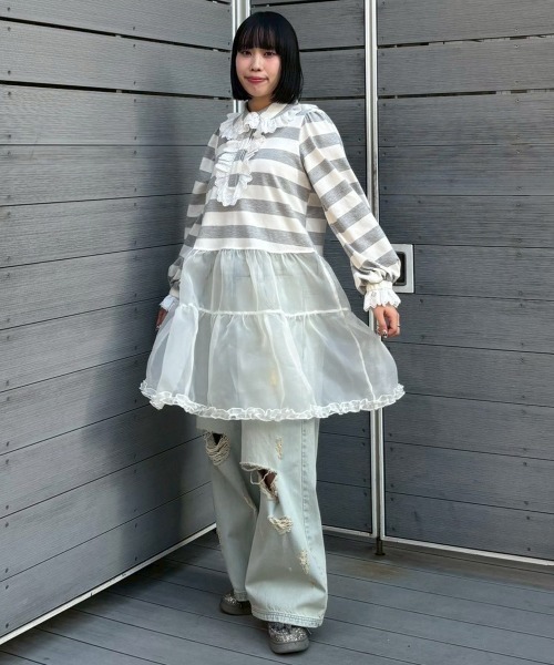 Candy Stripper（キャンディストリッパー）の「LACE COLLAR POLO ワンピース（ワンピース・レディース・ライトグリーン/ヘザーグレー/シルバー/ブラック・FREE）」の10枚目の写真