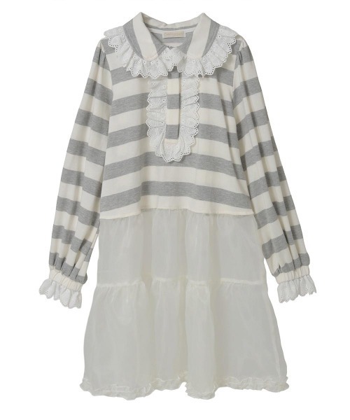 Candy Stripper（キャンディストリッパー）の「LACE COLLAR POLO ワンピース（ワンピース・レディース・ライトグリーン/ヘザーグレー/シルバー/ブラック・FREE）」の13枚目の写真