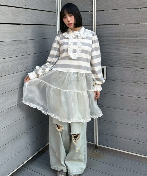 Candy Stripper（キャンディストリッパー）の「LACE COLLAR POLO ワンピース（ワンピース・レディース・ライトグリーン/ヘザーグレー/シルバー/ブラック・FREE）」の7枚目の写真