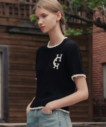 HARDCORE HAPPINESS（ハードコアハピネス）の「HCH刺繍サマーブークルニットトップス_BLACK（Tシャツ/カットソー）」