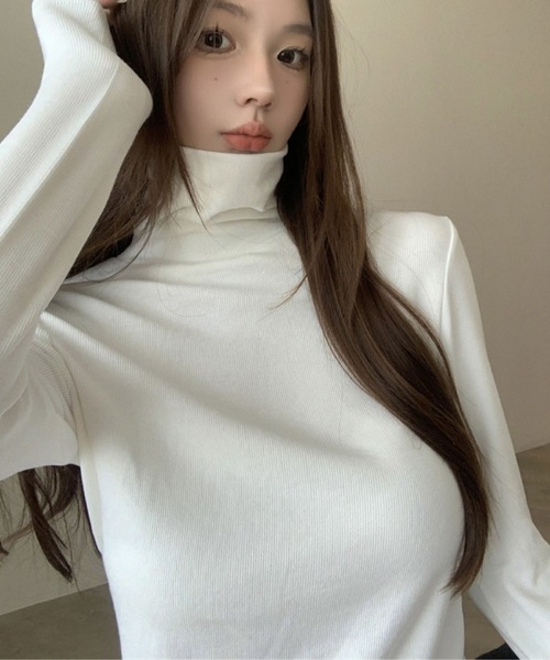 2ly2(トゥーリートゥー)の「裏起毛タートルネックトップス(Tシャツ/カットソー・レディース・ホワイト/ブラウン/ブラック・FREE)」の2枚目の写真