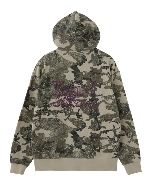 X-girl（エックスガール）の「EMBROIDERED LOGO ZIP UP SWEAT HOODIE（パーカー・レディース・ブラック/カモフラージュ/ベージュ・S/M）」の15枚目の写真