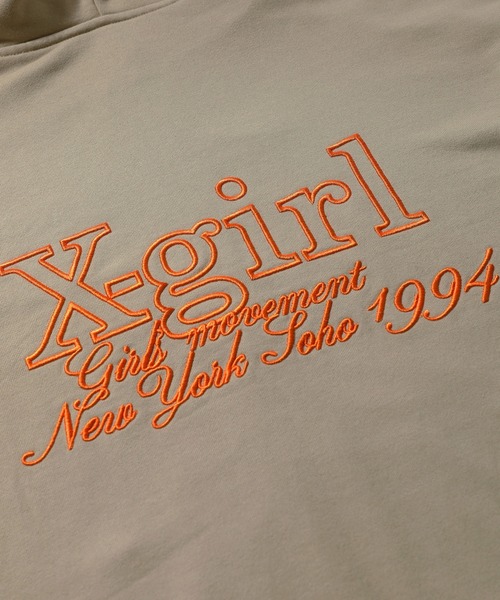 X-girl（エックスガール）の「EMBROIDERED LOGO ZIP UP SWEAT HOODIE（パーカー・レディース・ブラック/カモフラージュ/ベージュ・S/M）」の21枚目の写真