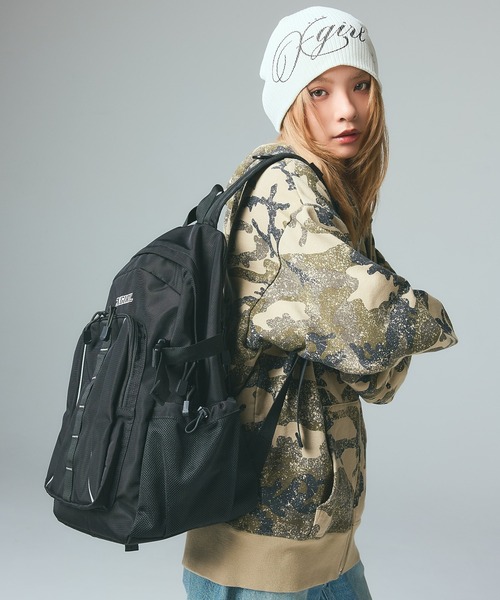 X-girl（エックスガール）の「EMBROIDERED LOGO ZIP UP SWEAT HOODIE（パーカー・レディース・ブラック/カモフラージュ/ベージュ・S/M）」の7枚目の写真