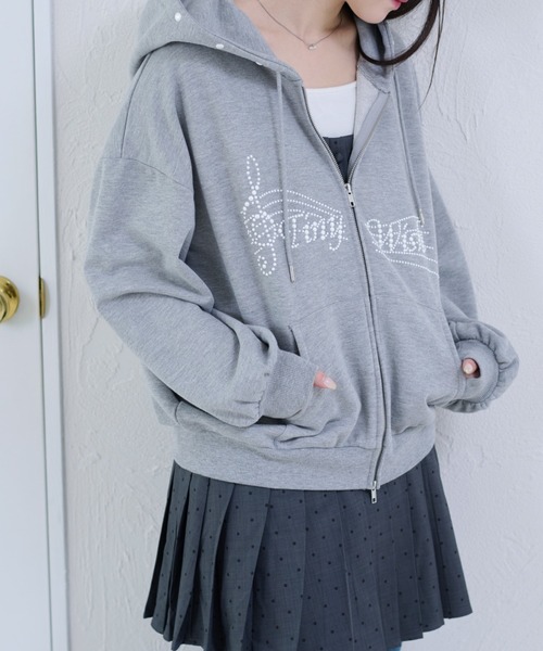 apres jour mignon(アプレジュールミニョン)の「【apresjour mignon soie】tiny wish hoodie/パールロゴフーディ(パーカー・レディース・ブルー/オフホワイト/杢グレー・LARGE/フリー)」の2枚目の写真