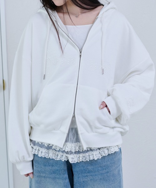 セール】【apresjour mignon soie】tiny wish hoodie/パールロゴ