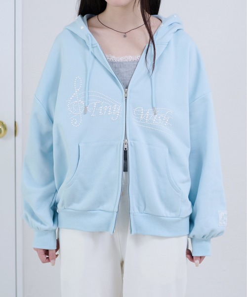 apres jour mignon(アプレジュールミニョン)の「【apresjour mignon soie】tiny wish hoodie/パールロゴフーディ(パーカー・レディース・ブルー/オフホワイト/杢グレー・LARGE/フリー)」の8枚目の写真