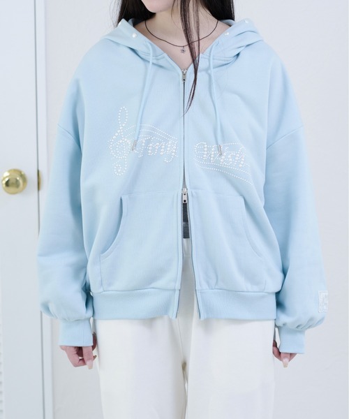 apres jour mignon(アプレジュールミニョン)の「【apresjour mignon soie】tiny wish hoodie/パールロゴフーディ(パーカー・レディース・ブルー/オフホワイト/杢グレー・LARGE/フリー)」の6枚目の写真
