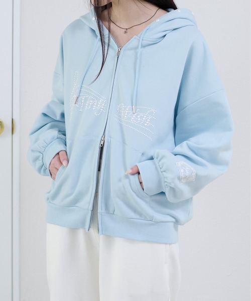 apres jour mignon(アプレジュールミニョン)の「【apresjour mignon soie】tiny wish hoodie/パールロゴフーディ(パーカー・レディース・ブルー/オフホワイト/杢グレー・LARGE/フリー)」の9枚目の写真