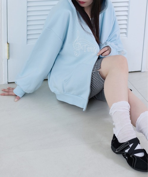 apres jour mignon(アプレジュールミニョン)の「【apresjour mignon soie】tiny wish hoodie/パールロゴフーディ(パーカー・レディース・ブルー/オフホワイト/杢グレー・LARGE/フリー)」の10枚目の写真