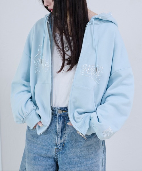 apres jour mignon(アプレジュールミニョン)の「【apresjour mignon soie】tiny wish hoodie/パールロゴフーディ(パーカー・レディース・ブルー/オフホワイト/杢グレー・LARGE/フリー)」の12枚目の写真