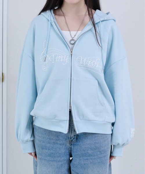 apres jour mignon(アプレジュールミニョン)の「【apresjour mignon soie】tiny wish hoodie/パールロゴフーディ(パーカー・レディース・ブルー/オフホワイト/杢グレー・LARGE/フリー)」の13枚目の写真