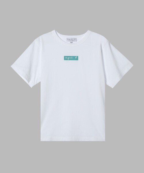 agnes b.(アニエスベー)の「キッズ ボックスロゴ プリント コットン 半袖 Tシャツ "Domi"(Tシャツ/カットソー・キッズ・ホワイト・4YEAR/6YEAR/12YEAR/8YEAR/10YEAR)」の1枚目の写真
