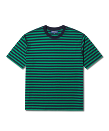 EDWARDMAX（エドワードマックス）の「(グリーン)ストライプボーダー半袖Tシャツ（Tシャツ/カットソー）」