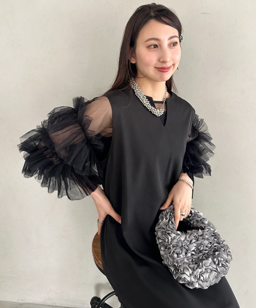 MYMOOD.(マイムード)の「袖ボリュームフリルシアーレイヤード V ネックロングワンピース パーティードレス 結婚式 お呼ばれ オケージョンドレス(ドレス・レディース・ブラック/アイボリー/ブラック系その他・FREE)」の15枚目の写真